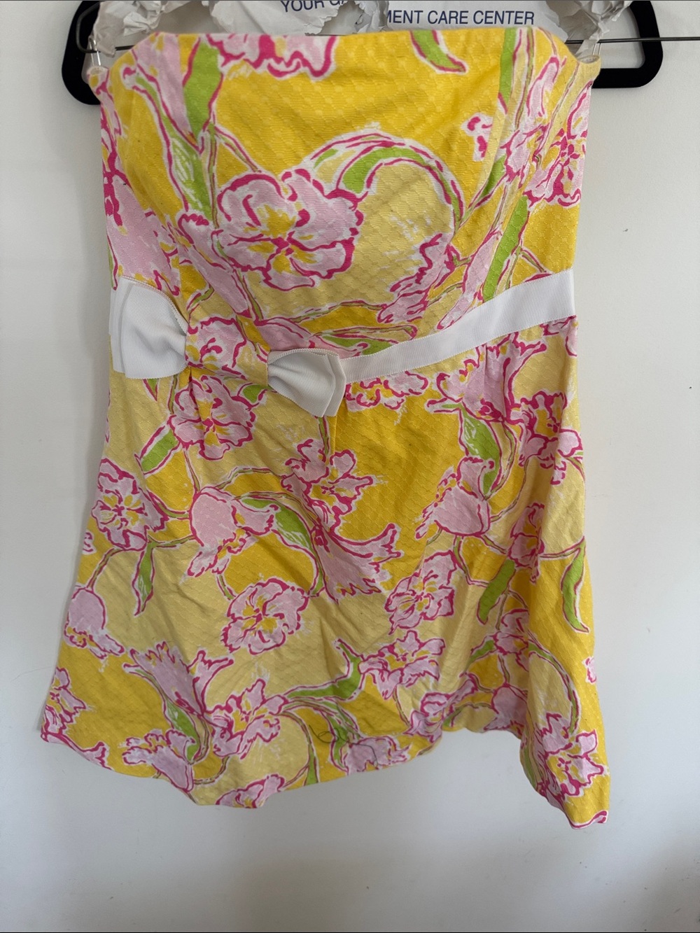 Lilly Pulitzer Yellow Floral Strapless Dress with Pink & Green Print